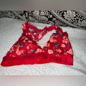 Red floral Lace Halter top Bralette. Medium. Pink Victoria’s Secret. New